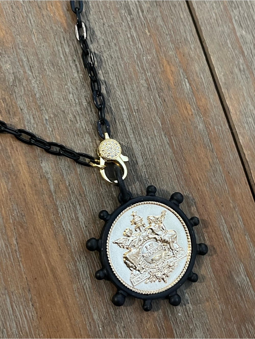 Gold and Black Medallion Pendant Necklace for Women